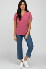 Mauve Heathered V-Neck Top