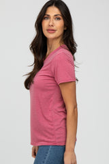 Mauve Heathered V-Neck Top