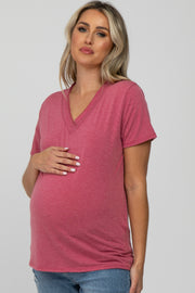 Mauve Heathered V-Neck Maternity Top