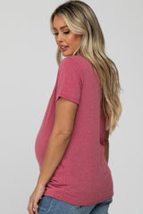 Mauve Heathered V-Neck Maternity Top