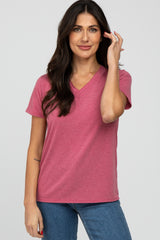 Mauve Heathered V-Neck Maternity Top