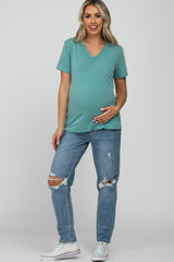 Mint Heathered V-Neck Maternity Top