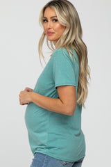 Mint Heathered V-Neck Maternity Top