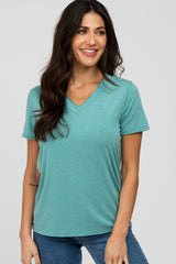 Mint Heathered V-Neck Maternity Top