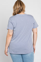 Blue Heathered V-Neck Plus Top