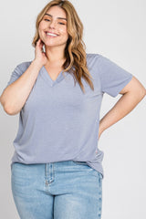 Blue Heathered V-Neck Plus Maternity Top