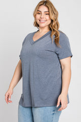 Charcoal Heathered V-Neck Plus Top