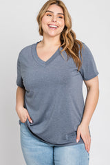 Charcoal Heathered V-Neck Plus Top