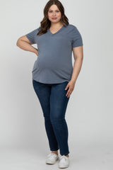 Charcoal Heathered V-Neck Plus Maternity Top