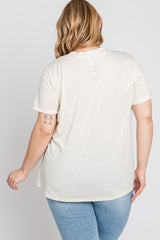 Cream Heathered V-Neck Plus Top