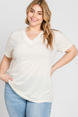 Cream Heathered V-Neck Plus Top