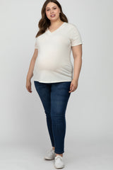 Cream Heathered V-Neck Plus Maternity Top