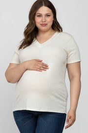 Cream Heathered V-Neck Plus Maternity Top