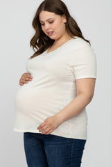 Cream Heathered V-Neck Plus Maternity Top