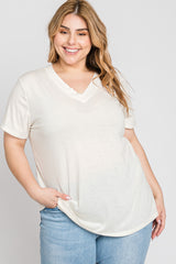 Cream Heathered V-Neck Plus Maternity Top