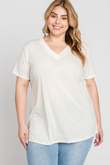 Cream Heathered V-Neck Plus Top