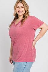 Mauve Heathered V-Neck Plus Top