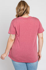 Mauve Heathered V-Neck Plus Top