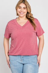 Mauve Heathered V-Neck Plus Top