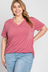 Mauve Heathered V-Neck Plus Top