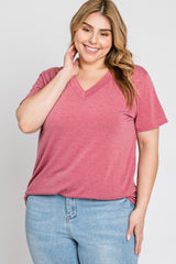 Mauve Heathered V-Neck Plus Top