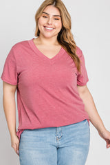 Mauve Heathered V-Neck Plus Top