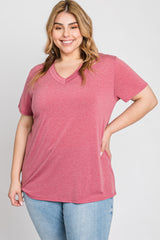 Mauve Heathered V-Neck Plus Top