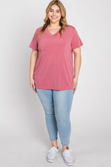 Mauve Heathered V-Neck Plus Top