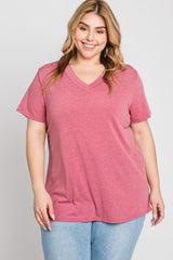 Mauve Heathered V-Neck Plus Top