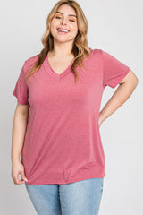 Mauve Heathered V-Neck Plus Top