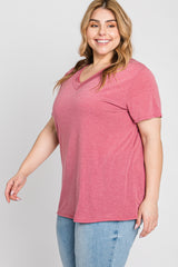 Mauve Heathered V-Neck Plus Top