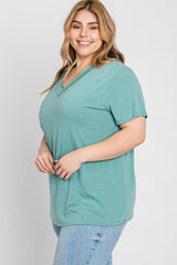 Mint Heathered V-Neck Plus Top