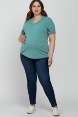 Mint Heathered V-Neck Plus Maternity Top