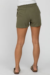 Olive Linen Front Tie Maternity Shorts