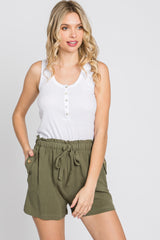 Olive Linen Front Tie Maternity Shorts