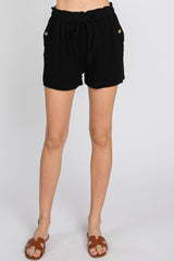 Black Linen Front Tie Shorts