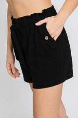 Black Linen Front Tie Shorts