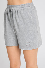 Heather Grey Distressed Drawstring Lounge Shorts