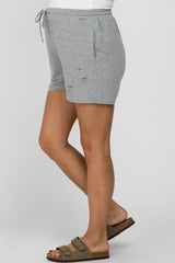 Heather Grey Distressed Drawstring Maternity Lounge Shorts