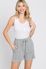 Heather Grey Distressed Drawstring Maternity Lounge Shorts