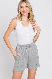 Heather Grey Distressed Drawstring Lounge Shorts