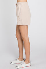 Taupe Distressed Drawstring Lounge Shorts