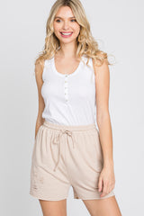 Taupe Distressed Drawstring Lounge Shorts