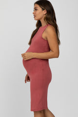 Rust Fitted Sleeveless Maternity Dress