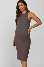 Brown Fitted Sleeveless Maternity Dress