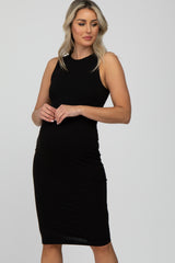 Black Fitted Sleeveless Maternity Dress