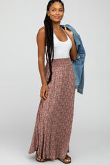 Mauve Floral Smocked Waist Maternity Maxi Skirt