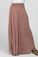 Mauve Floral Smocked Waist Maxi Skirt