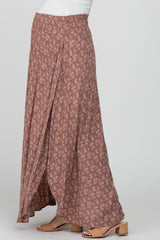 Mauve Floral Smocked Waist Maternity Maxi Skirt