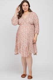 Light Pink Floral Ruffle Hem Maternity Plus Dress